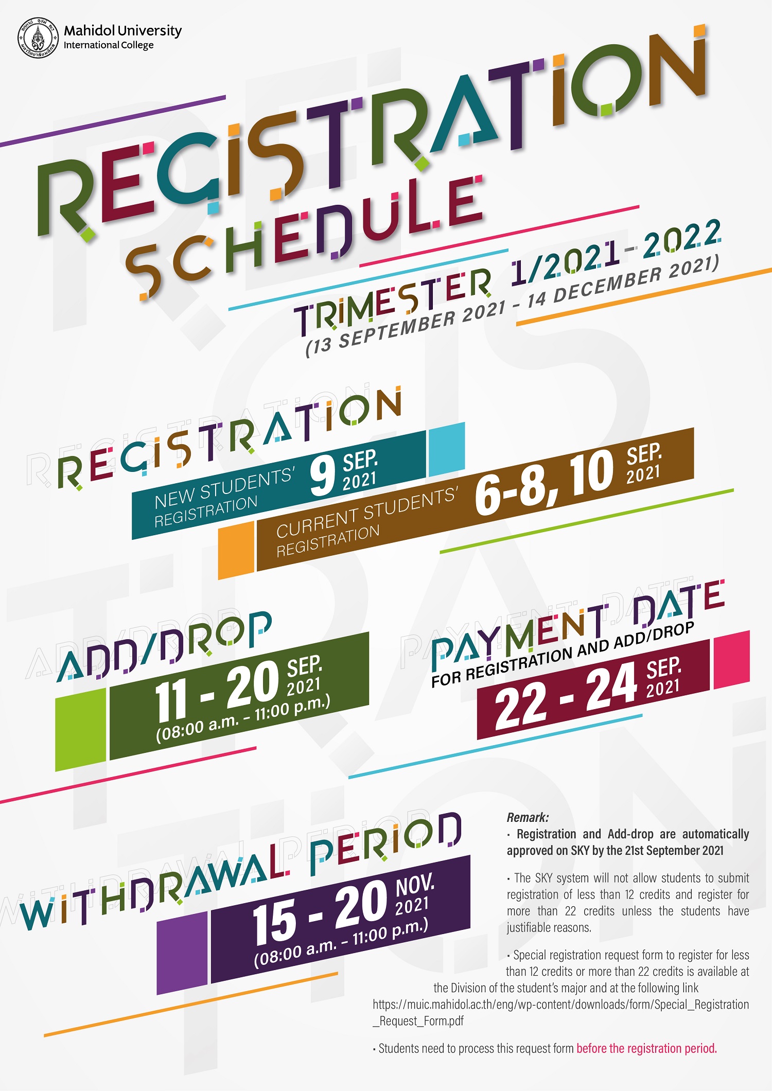Registration Schedule for Trimester 1/20212022 MUIC Mahidol