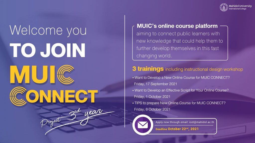 Lecturers Needed to Develop CONNECT Online Courses MUIC Mahidol