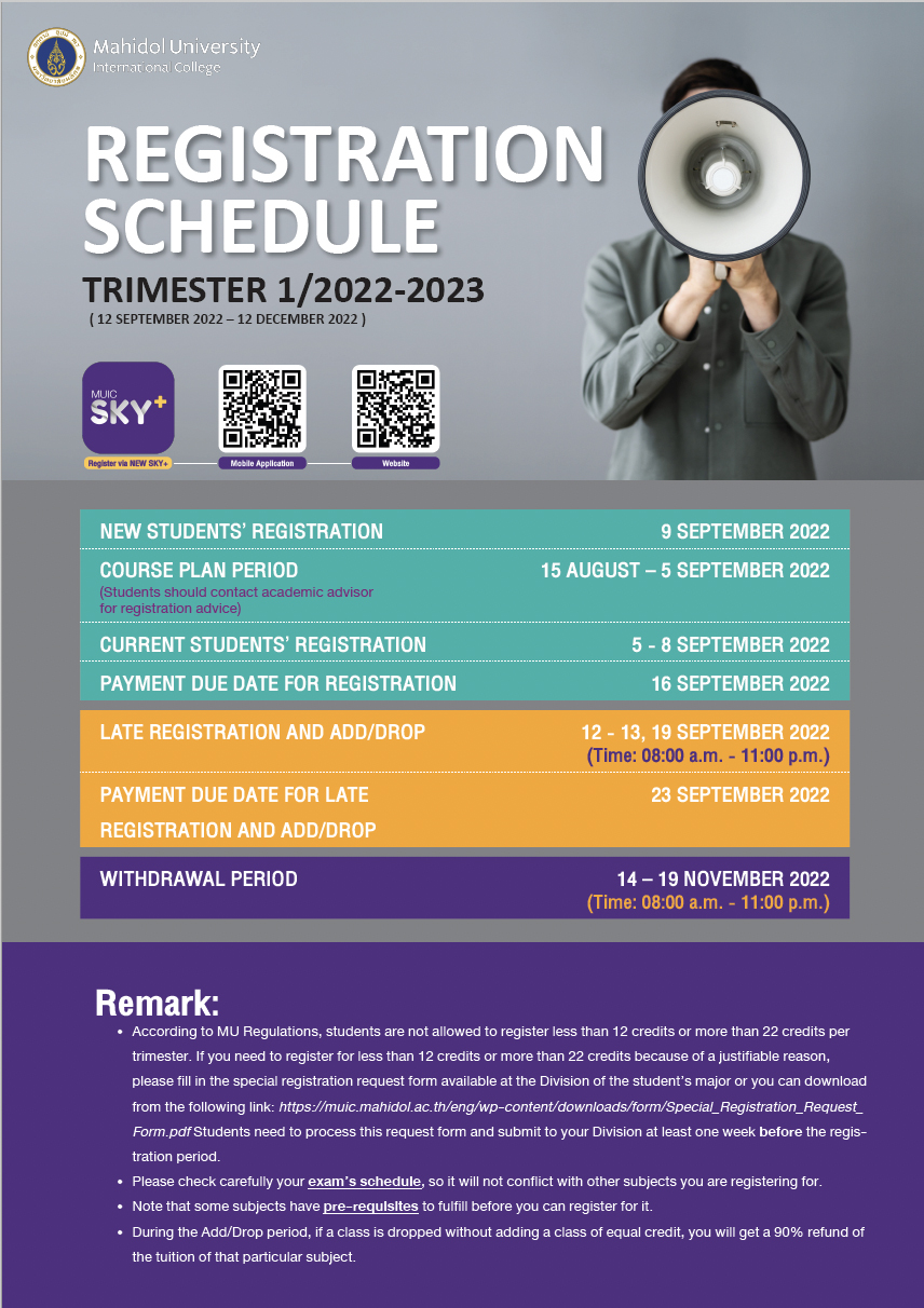Registration Schedule (Trimester 1/20222023) MUIC Mahidol